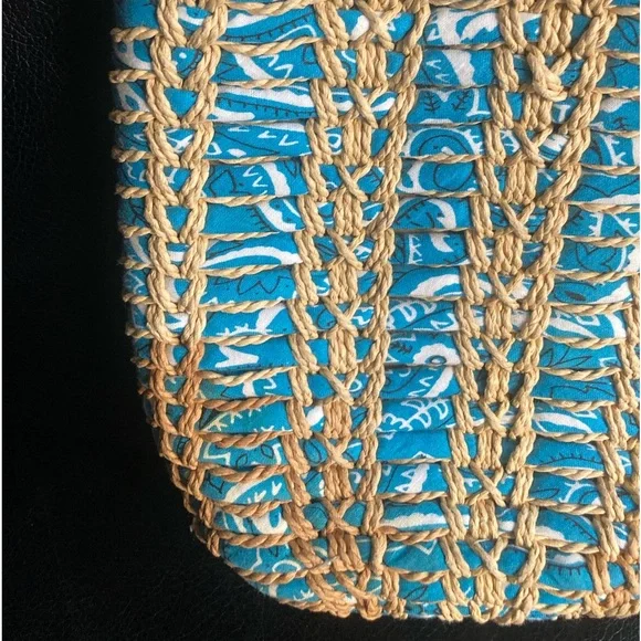 Ralph Lauren Polo Jean Co. Blue & White Bandanna Woven Straw Mini Bag - Picture 5 of 11